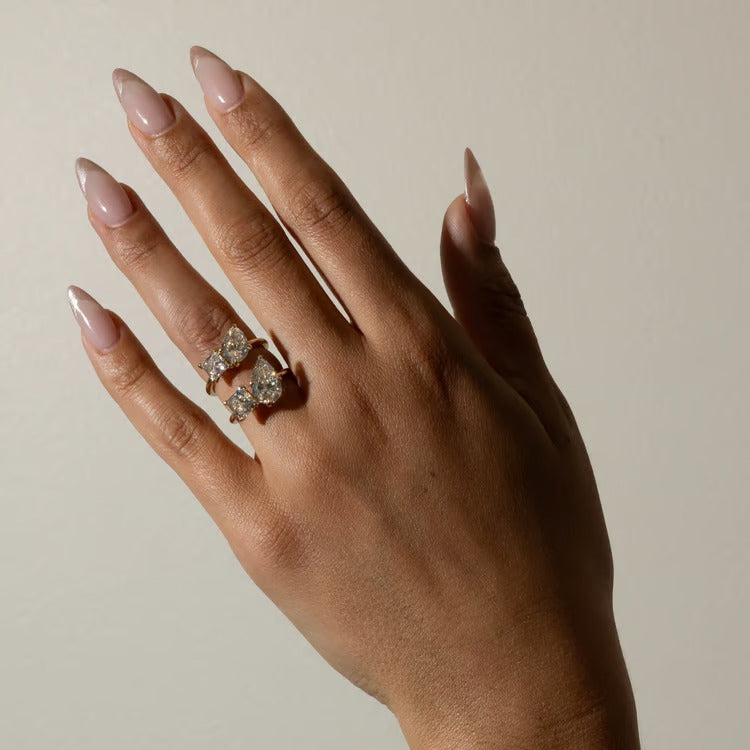 3.70 CT Pear & Princess Toi et Moi Lab Grown Diamond Engagement Ring