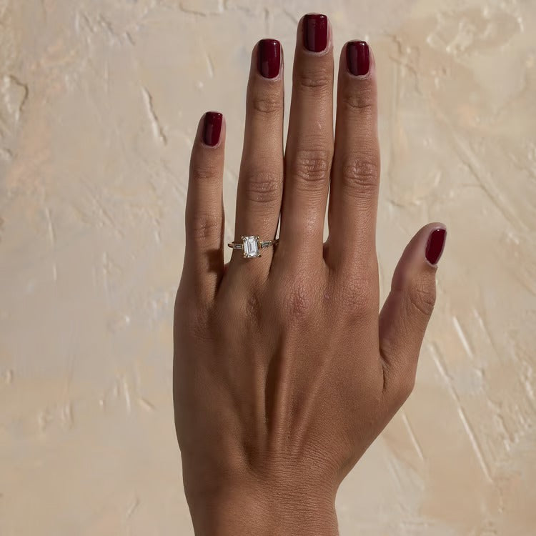 1.28 CT Emerald Three Stone Lab Grown Diamond Engagement Ring