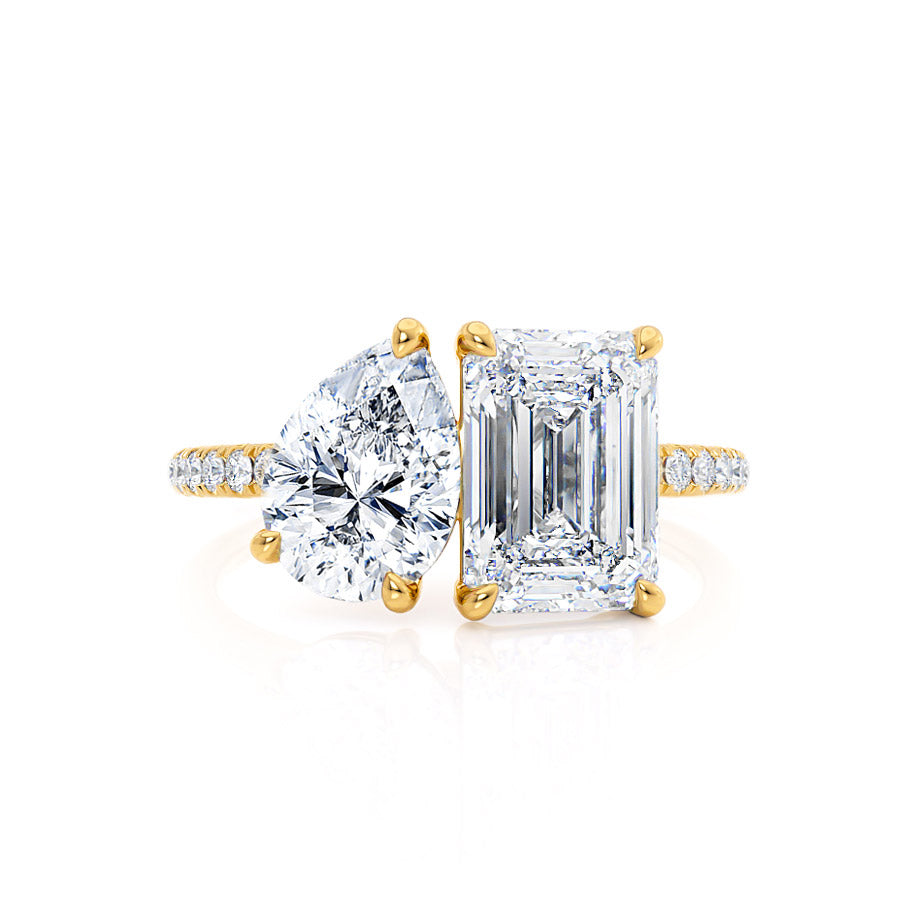 1.75 CT Emerald & 1.20 CT Pear Moissanite Two Stones Engagement Ring 2 1.75 CT Emerald & 1.20 CT Pear Moissanite Two Stones Engagement Ring 2