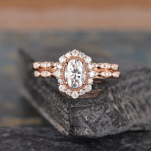 1.50 CT Oval Cut Halo Moissanite Bridal Ring Set 1 1.50 CT Oval Cut Halo Moissanite Bridal Ring Set 1