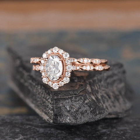 1.50 CT Oval Cut Halo Moissanite Bridal Ring Set 3 1.50 CT Oval Cut Halo Moissanite Bridal Ring Set 3