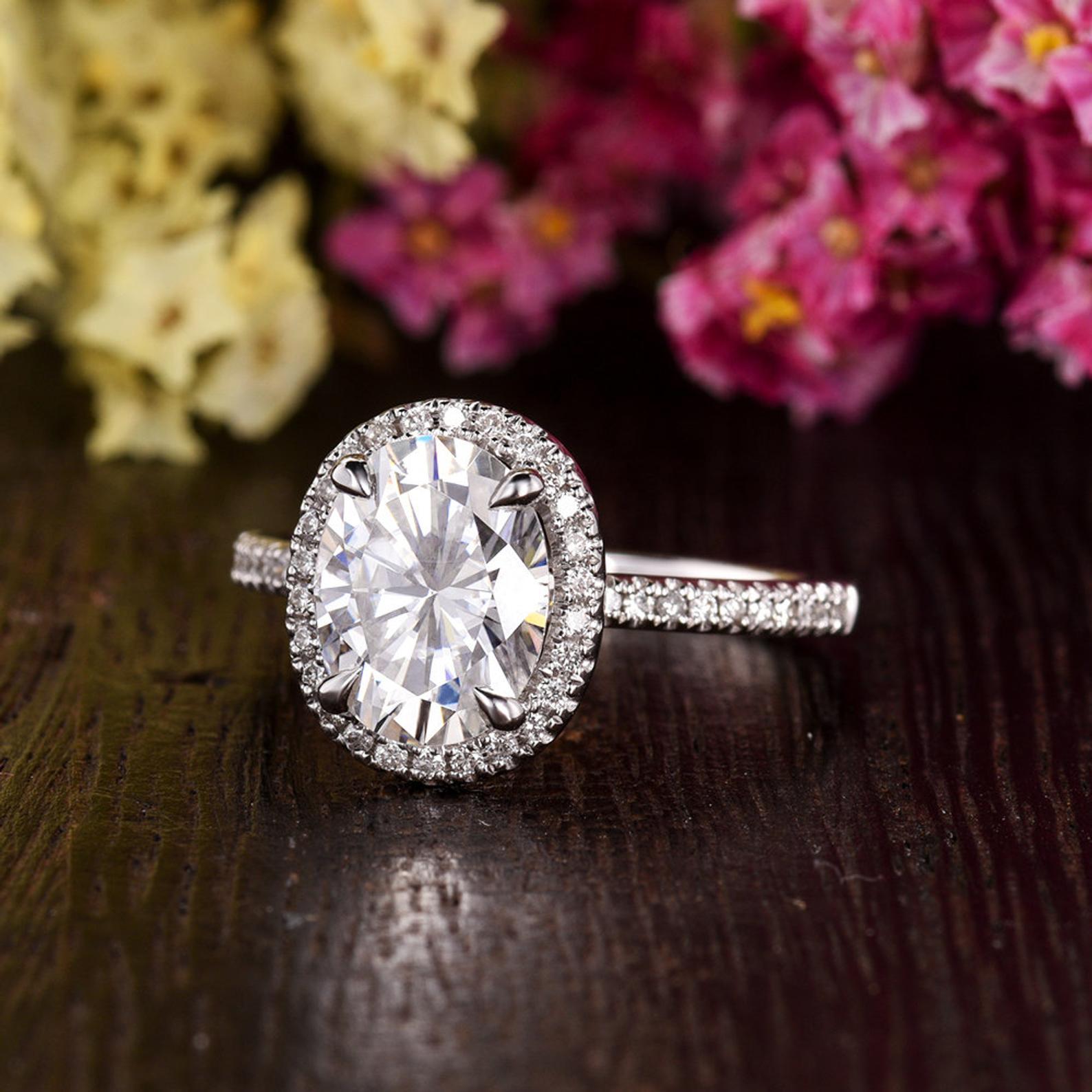 1.32 CT Oval Cut Halo Moissanite Engagement Ring 5 1.32 CT Oval Cut Halo Moissanite Engagement Ring 5