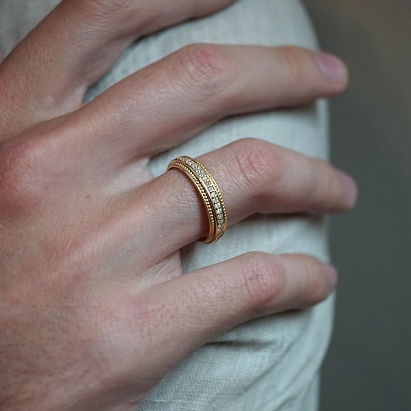 Round Stones Milgrain Men's Wedding Band 6 Round Stones Milgrain Men's Wedding Band 6
