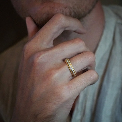 Round Stones Milgrain Men's Wedding Band 3 Round Stones Milgrain Men's Wedding Band 3