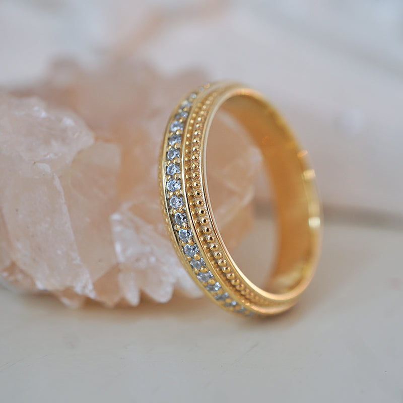 Round Stones Milgrain Men's Wedding Band 4 Round Stones Milgrain Men's Wedding Band 4