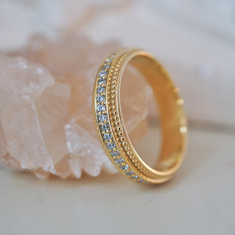 Round Stones Milgrain Men's Wedding Band 4 Round Stones Milgrain Men's Wedding Band 4