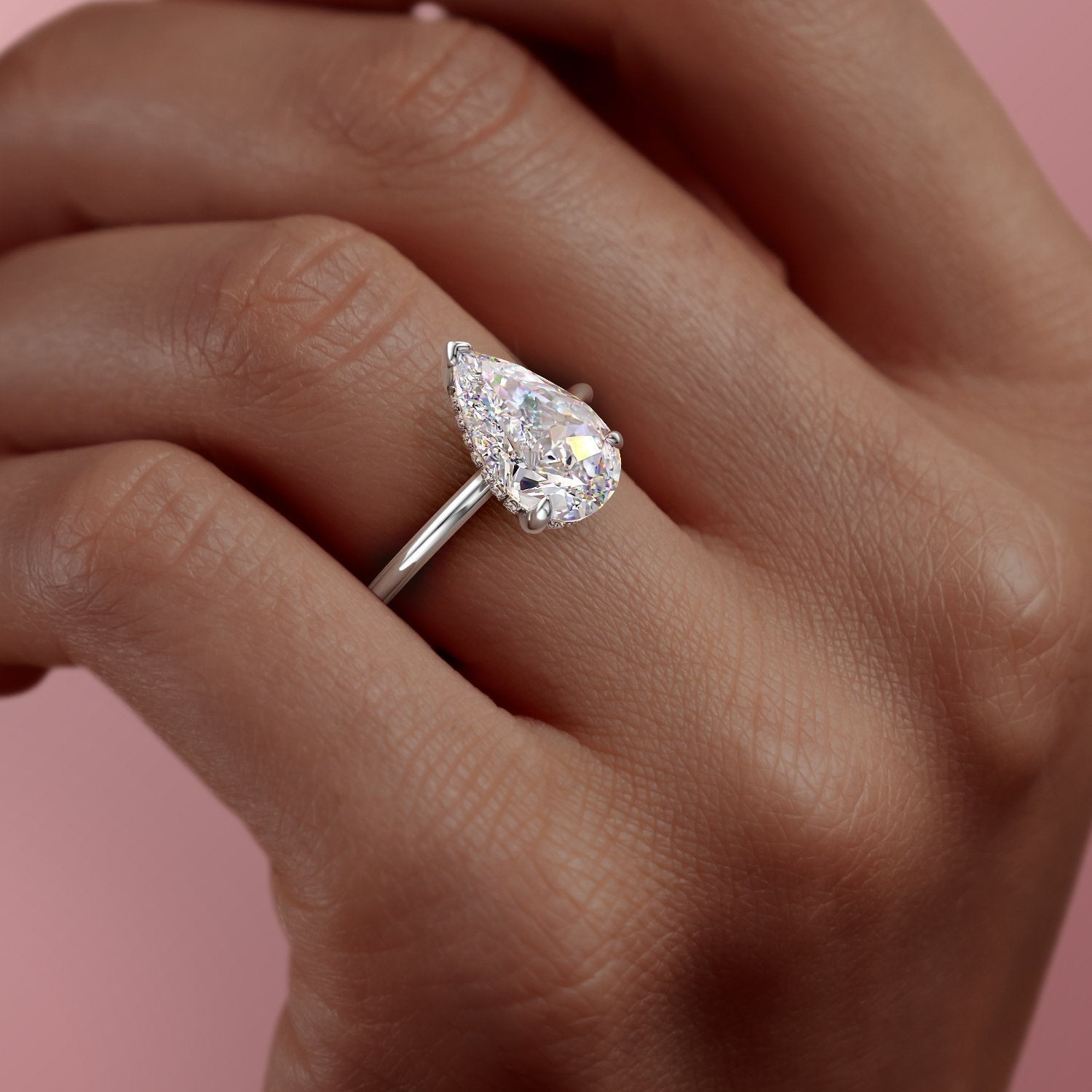 2.0 CT Pear Cut Solitaire Hidden Halo Setting Moissanite Engagement Ring 9 2.0 CT Pear Cut Solitaire Hidden Halo Setting Moissanite Engagement Ring 9
