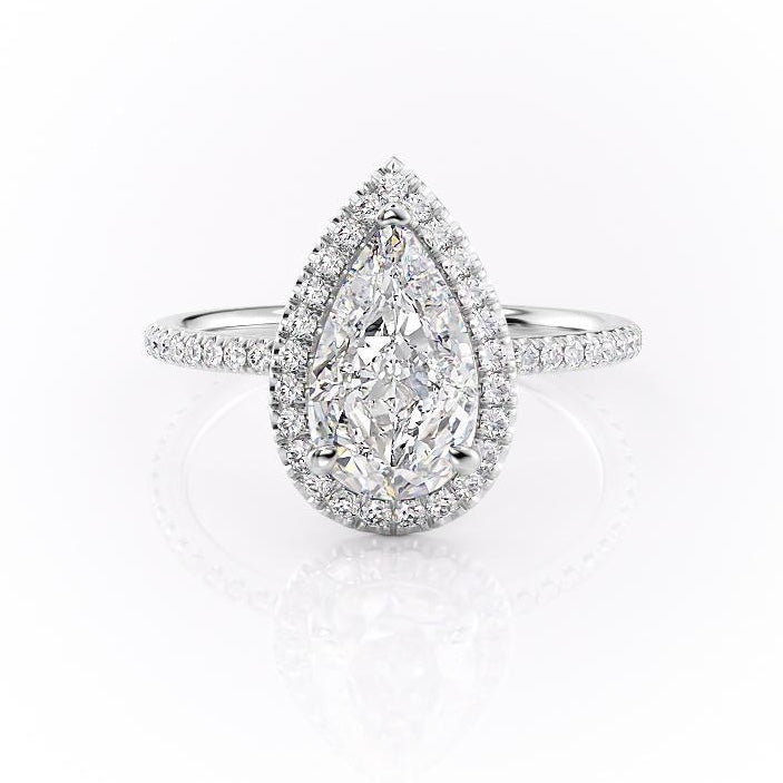 2.0 CT Pear Cut Halo Pave Moissanite Engagement Ring 10 2.0 CT Pear Cut Halo Pave Moissanite Engagement Ring 10