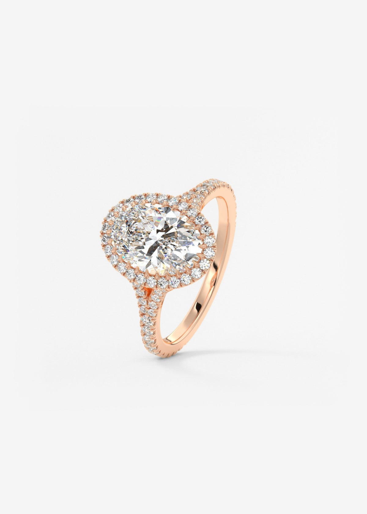 Oval Halo & Pave , Split Shank Lab Grown Diamond Engagement Ring