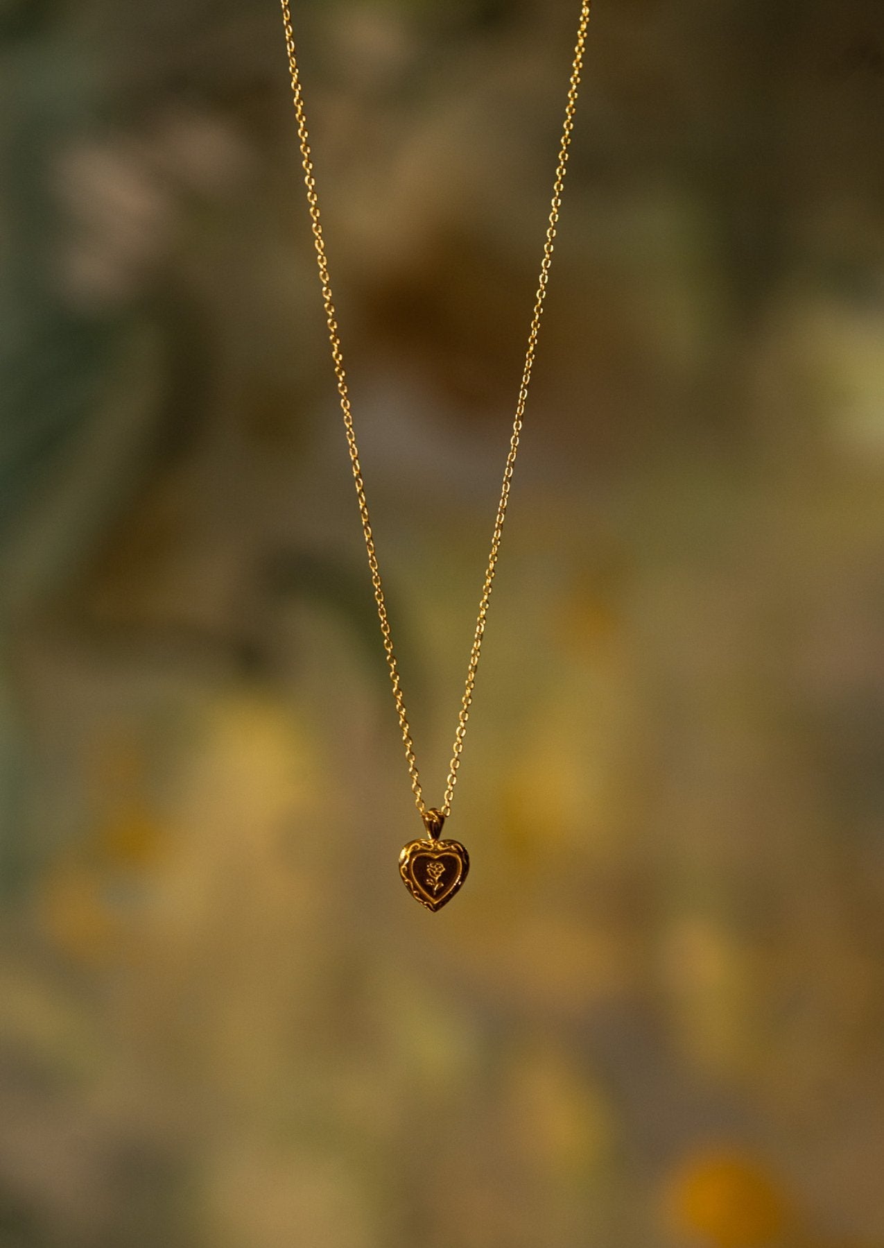 Rose Engraved Heart Shaped Pendant Necklace