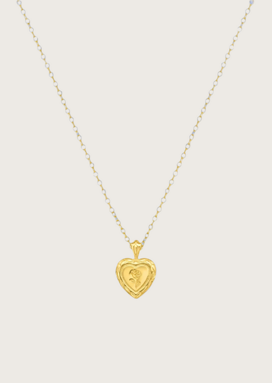 Rose Engraved Heart Shaped Pendant Necklace