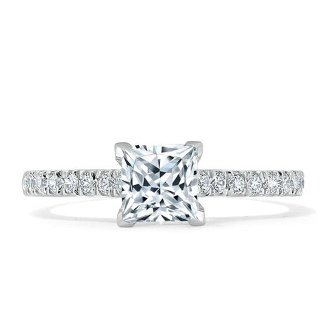1.0 CT Princess Cut Solitaire Pave Setting Moissanite Engagement Ring 1 1.0 CT Princess Cut Solitaire Pave Setting Moissanite Engagement Ring 1