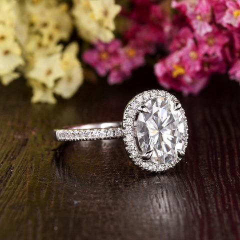 1.32 CT Oval Cut Halo Moissanite Engagement Ring 4 1.32 CT Oval Cut Halo Moissanite Engagement Ring 4