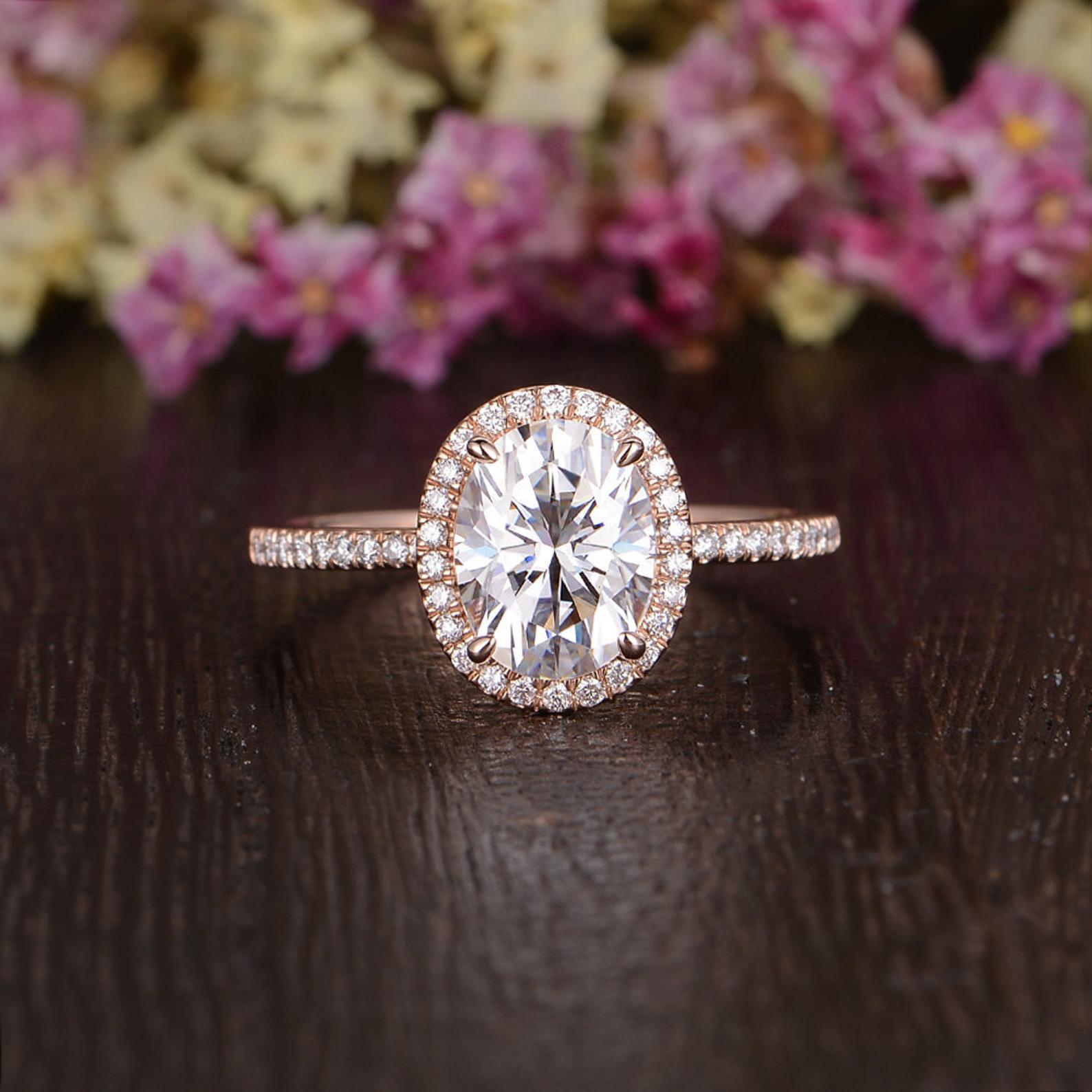 1.32 CT Oval Cut Halo Moissanite Engagement Ring 7 1.32 CT Oval Cut Halo Moissanite Engagement Ring 7