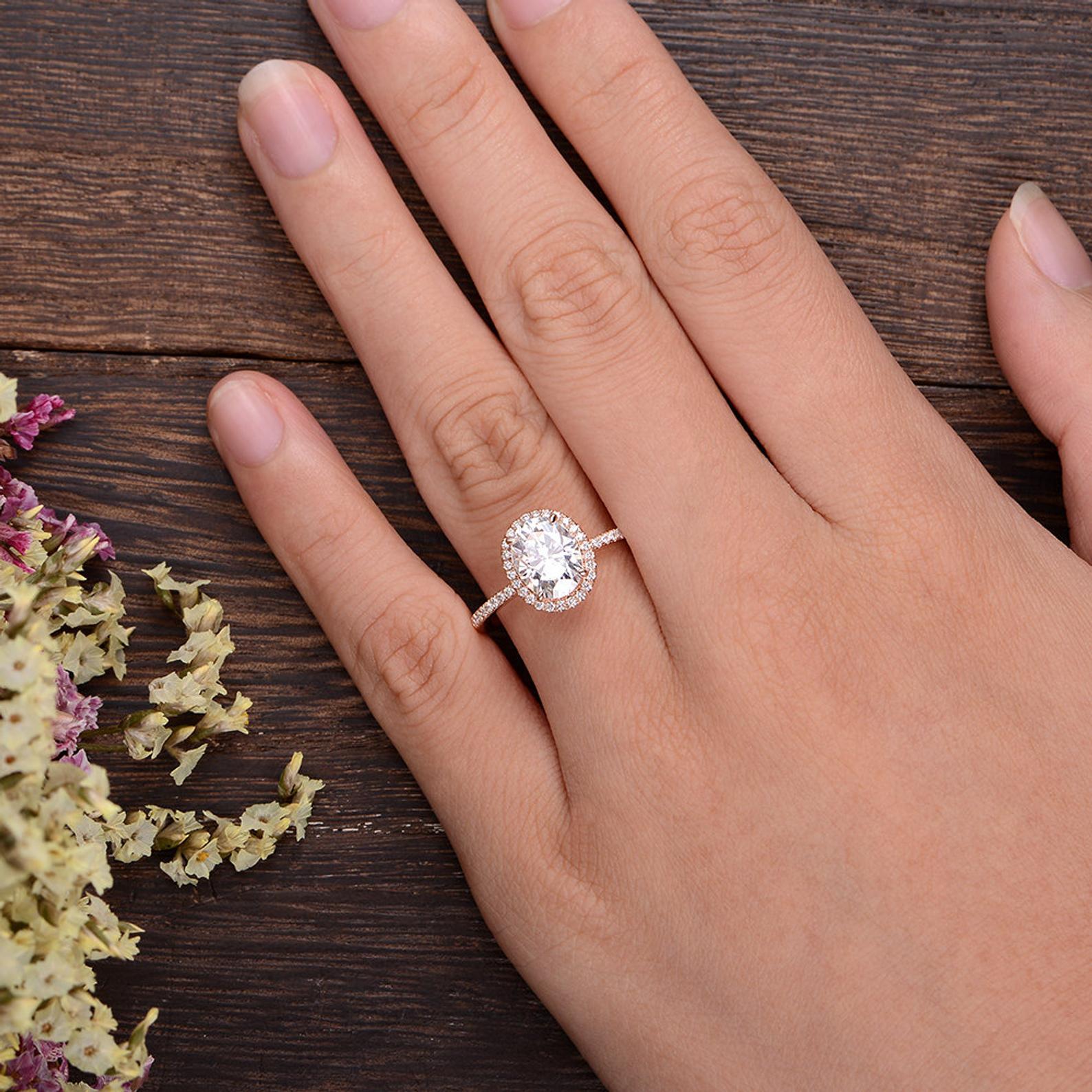 1.32 CT Oval Cut Halo Moissanite Engagement Ring 2 1.32 CT Oval Cut Halo Moissanite Engagement Ring 2