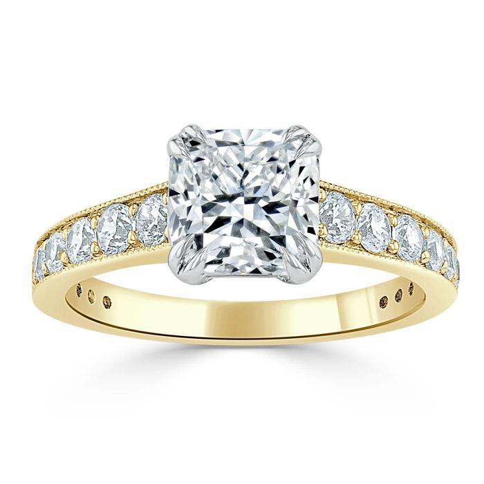 1.5 CT Cushion Cut Solitaire Channel Pave Moissanite Engagement Ring 6 1.5 CT Cushion Cut Solitaire Channel Pave Moissanite Engagement Ring 6