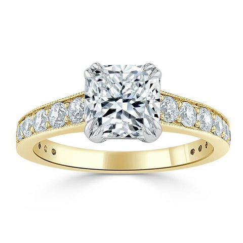 1.5 CT Cushion Cut Solitaire Channel Pave Moissanite Engagement Ring 6 1.5 CT Cushion Cut Solitaire Channel Pave Moissanite Engagement Ring 6