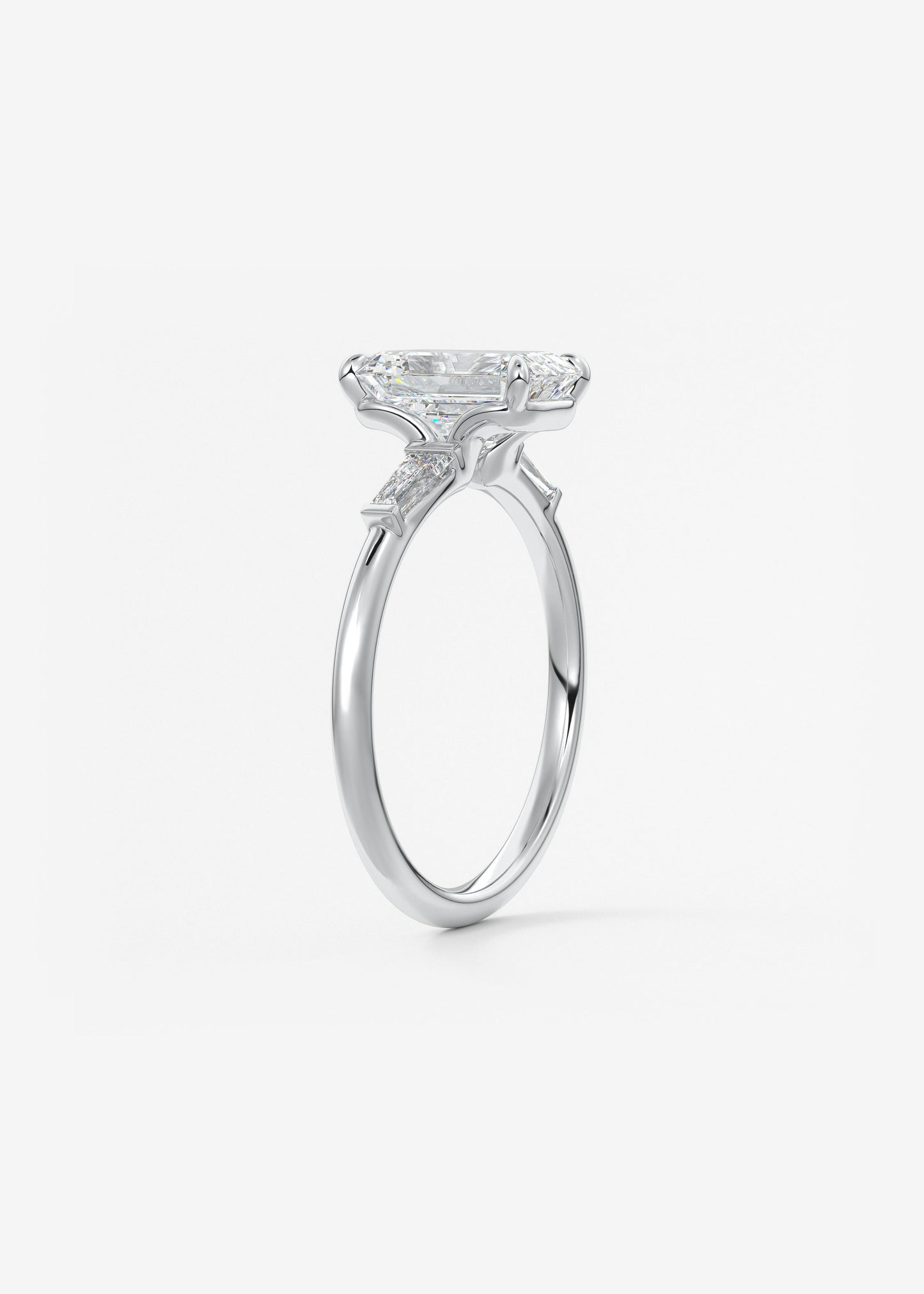 Emerald Three Stone Lab Grown Diamond Engagement Ring
