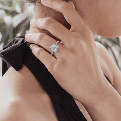 Cushion Halo & Pave Lab Grown Diamond Engagement Ring