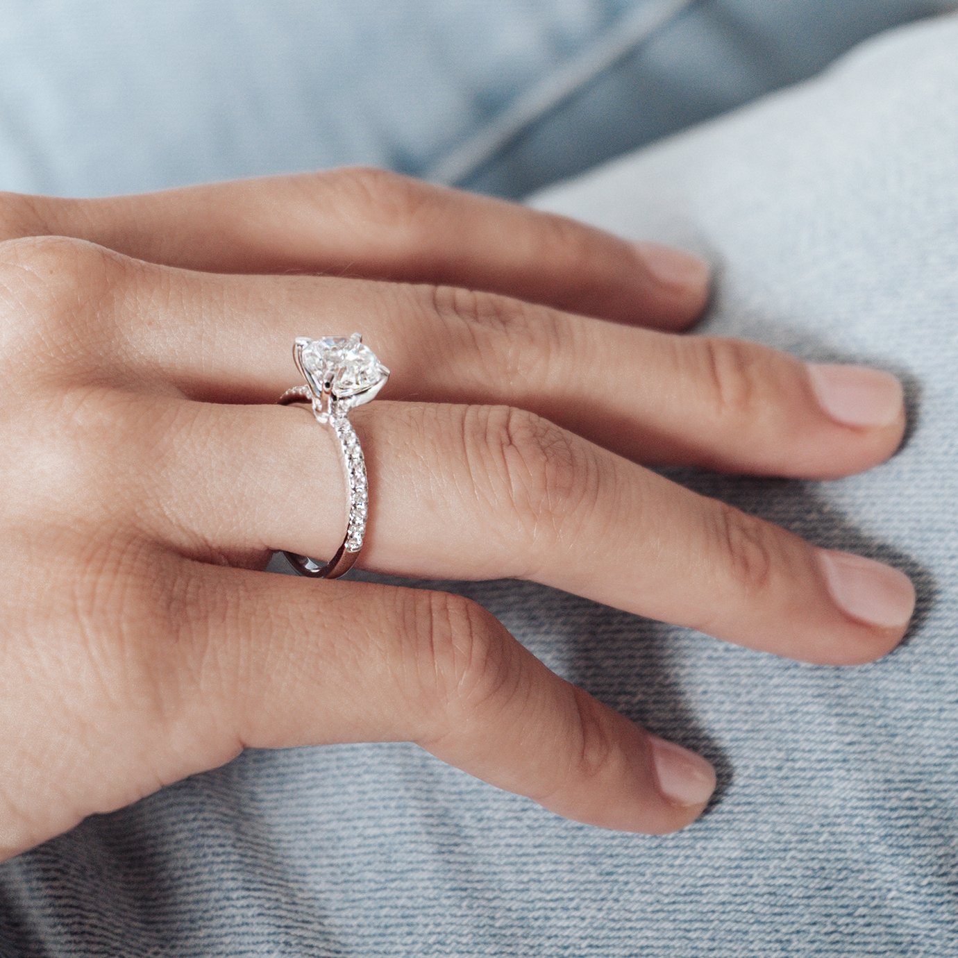 Round Pave Lab Grown Diamond Engagement Ring