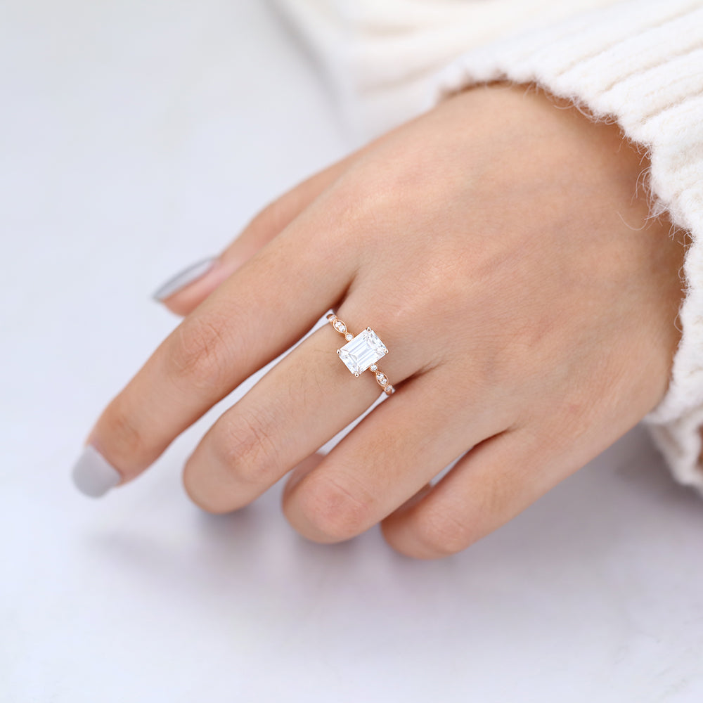 Emerald Vintage Pave Lab-Grown Diamond Engagement Ring