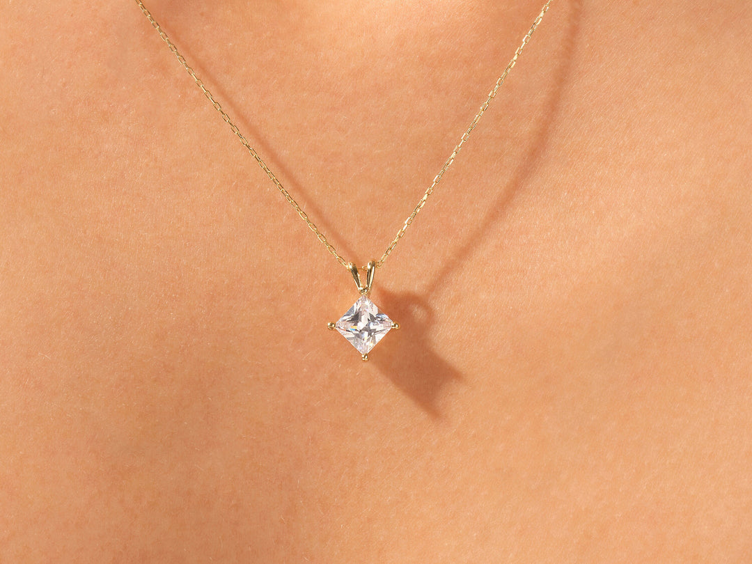 1.0 TCW Princess Shape Moissanite Solitaire Necklace