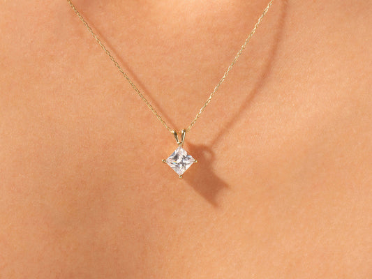 1.0 TCW Princess Shape Moissanite Solitaire Necklace
