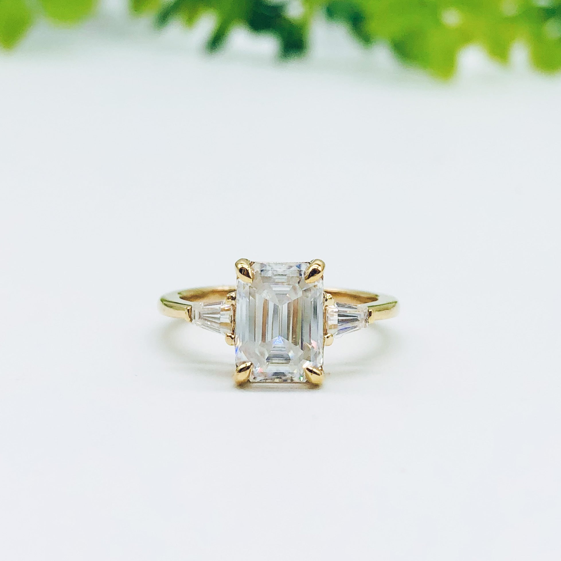 1.9 CT Emerald Cut Three Stone Moissanite Engagement Ring 8