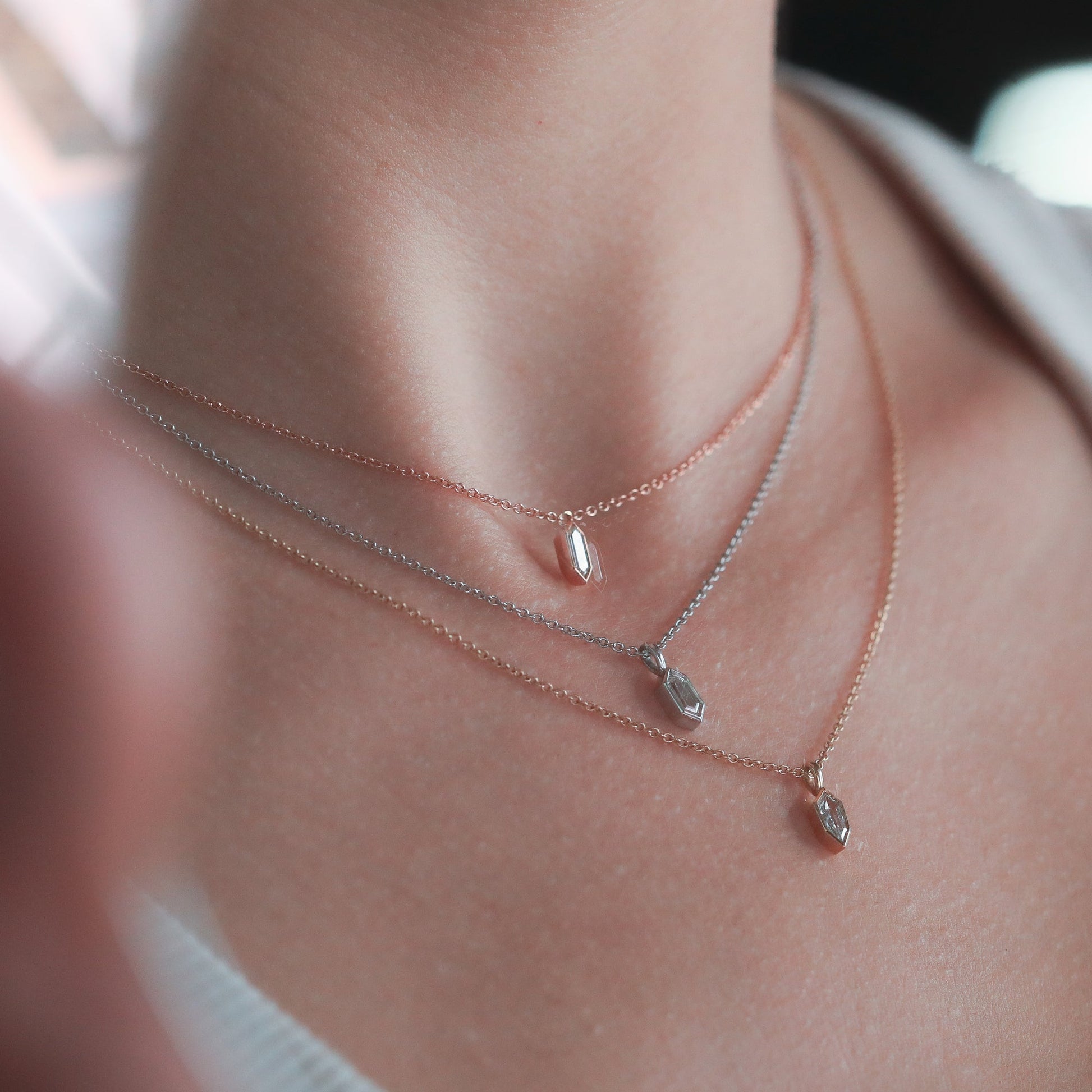 0.24 CT Hexagon Cut Bezel Moissanite Necklace