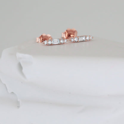 0.15 TCW Baguette & Round Cut Moissanite Stud Earrings