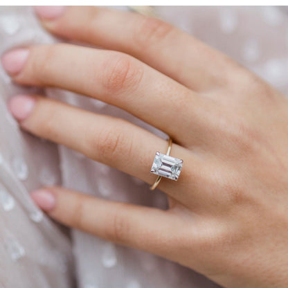 Emerald Solitaire Lab Grown Diamond Engagement Ring