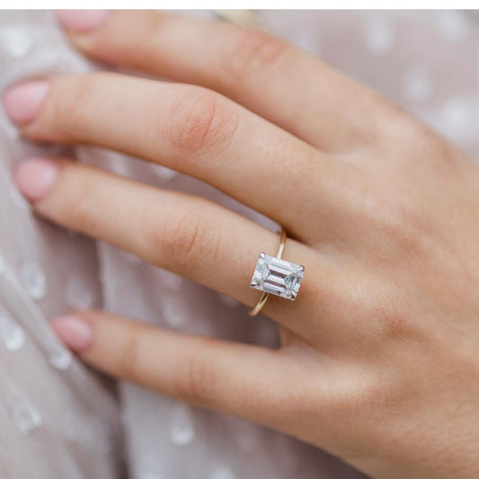 Emerald Solitaire Lab Grown Diamond Engagement Ring
