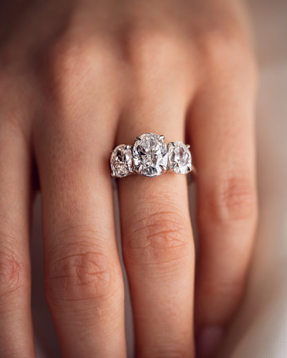 3.0 CT Oval Cut Three Stone Lab Grown Diamond Engagement Ring