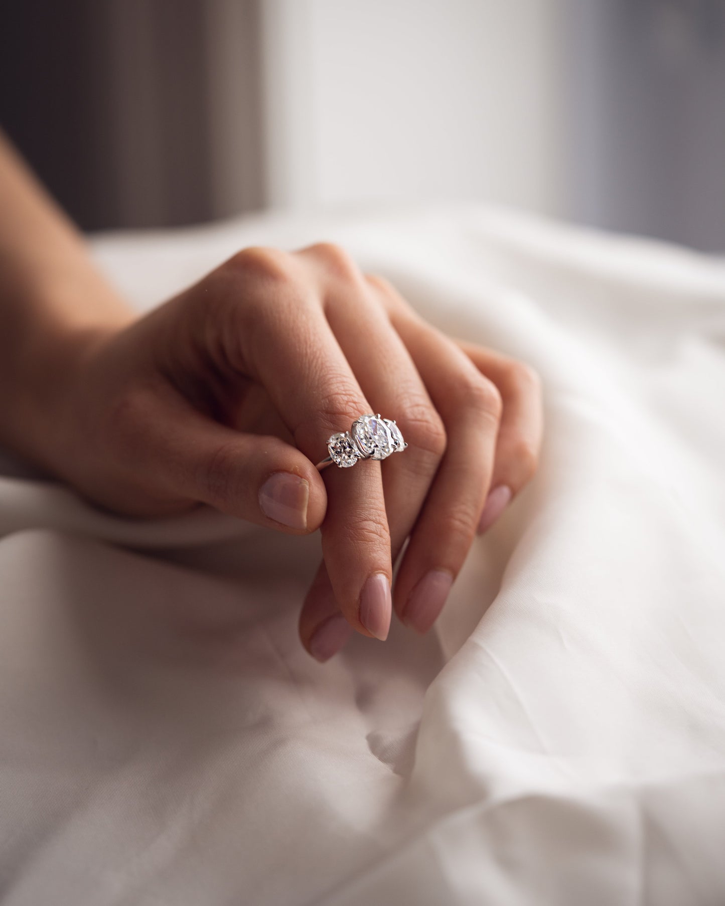 3.0 CT Oval Cut Three Stone Lab Grown Diamond Engagement Ring