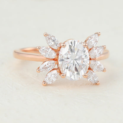 1.33 CT Oval Shaped Moissanite Cluster Engagement Ring 3