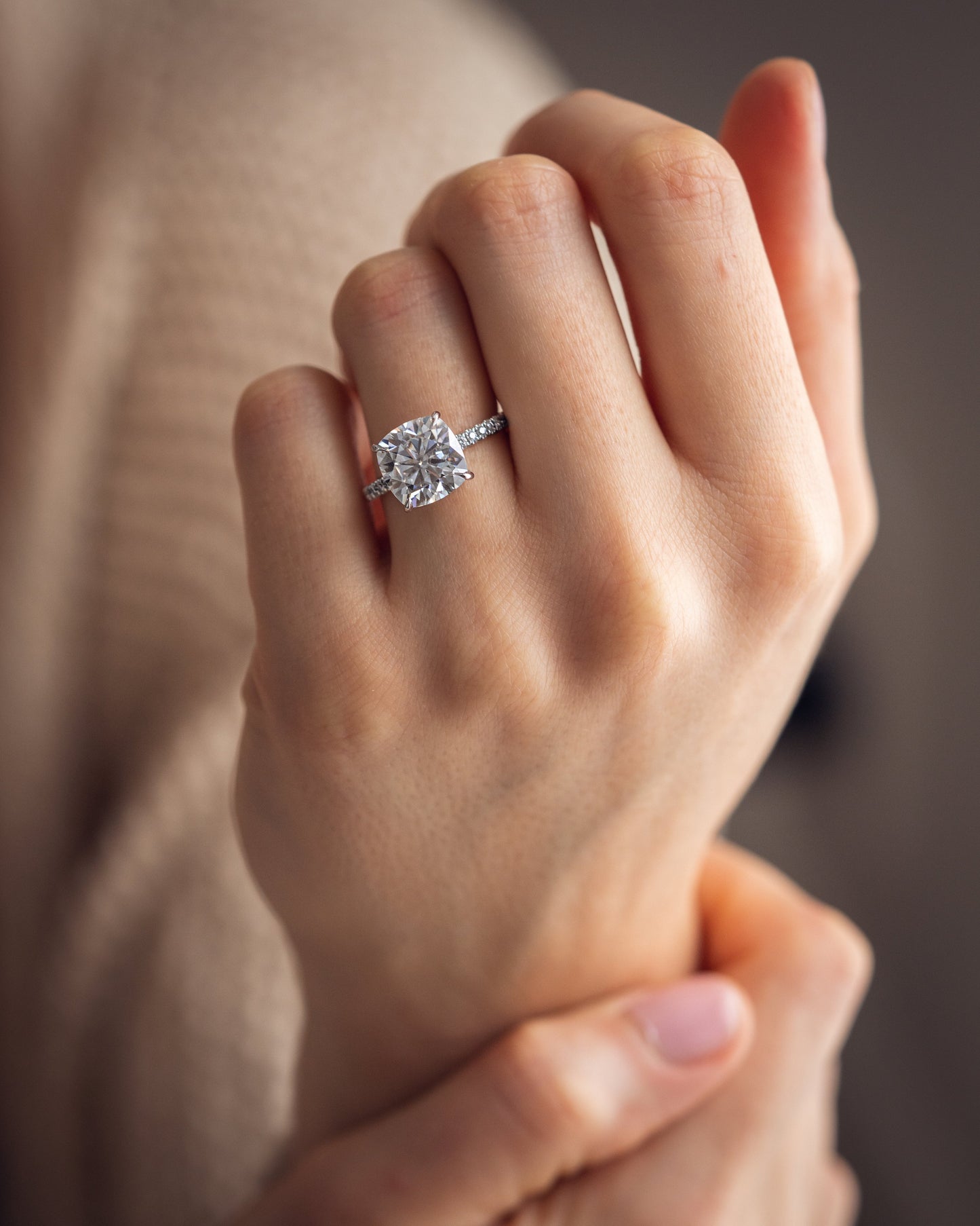 4.18 CT Cushion Cut Pave Setting Lab Grown Diamond Engagement Ring