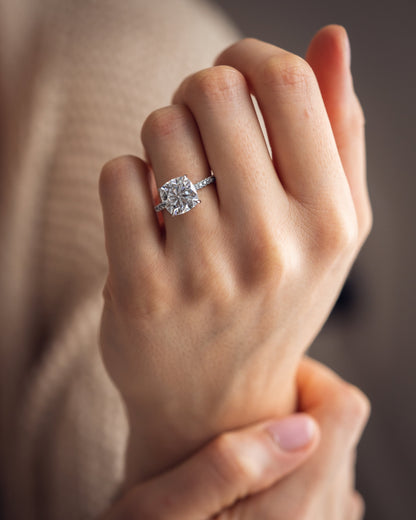 4.18 CT Cushion Cut Pave Setting Lab Grown Diamond Engagement Ring