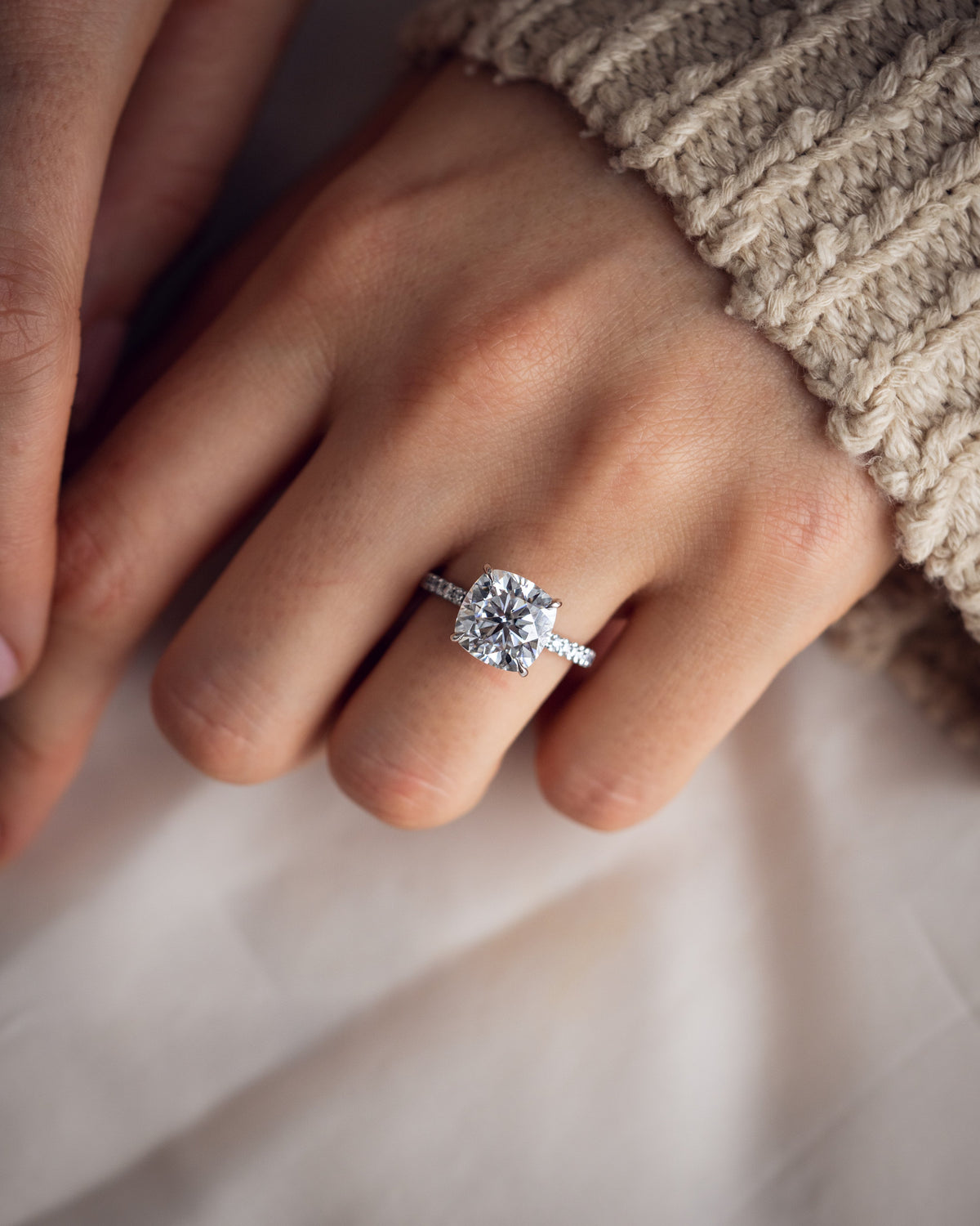 4.18 CT Cushion Cut Pave Setting Moissanite Engagement Ring