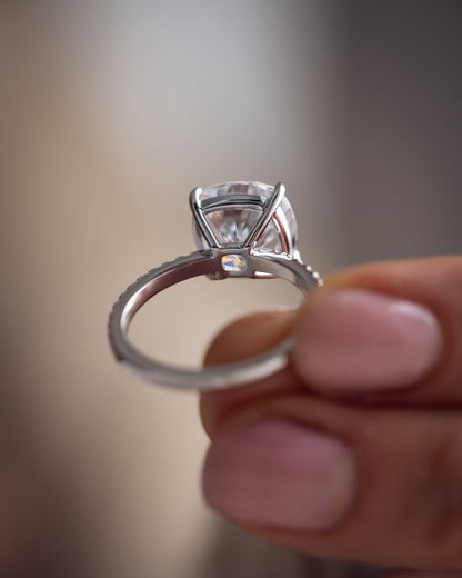 4.18 CT Cushion Cut Pave Setting Lab Grown Diamond Engagement Ring
