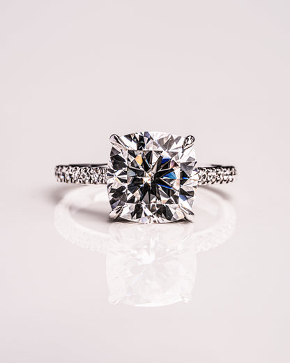 4.18 CT Cushion Cut Pave Setting Lab Grown Diamond Engagement Ring