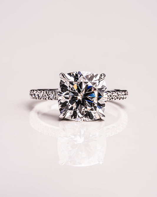 4.18 CT Cushion Cut Pave Setting Lab Grown Diamond Engagement Ring