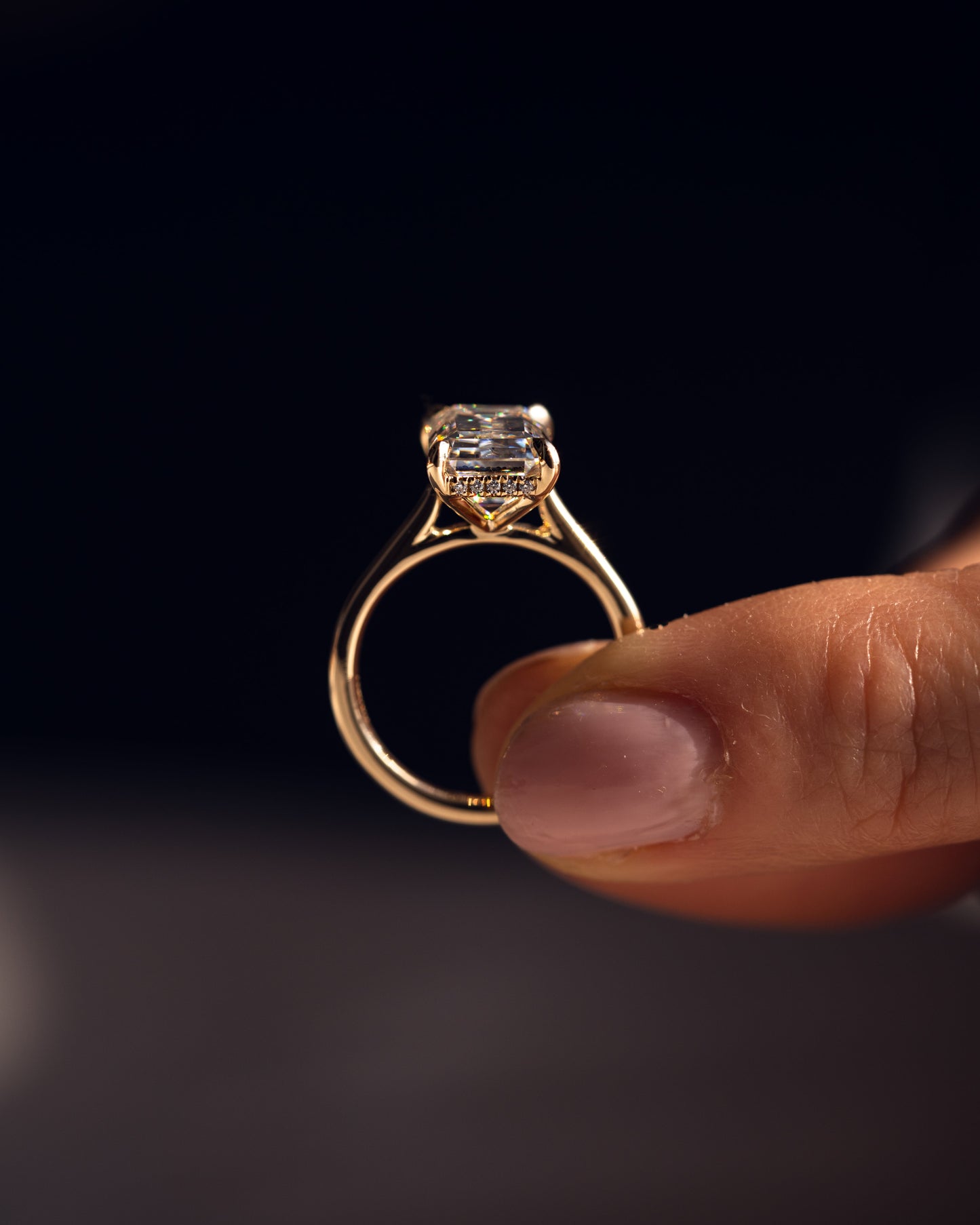 3.24 CT Emerald Cut Hidden Halo Lab Grown Diamond Engagement Ring