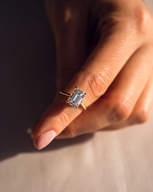 3.24 CT Emerald Cut Hidden Halo Lab Grown Diamond Engagement Ring