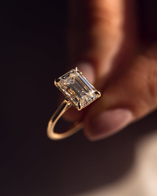 3.24 CT Emerald Cut Hidden Halo Lab Grown Diamond Engagement Ring