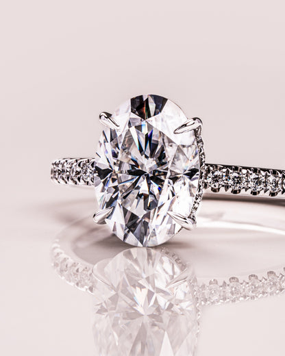 2.72 CT Oval Cut Solitaire Hidden Halo/Pave Setting Lab Grown Diamond Engagement Ring