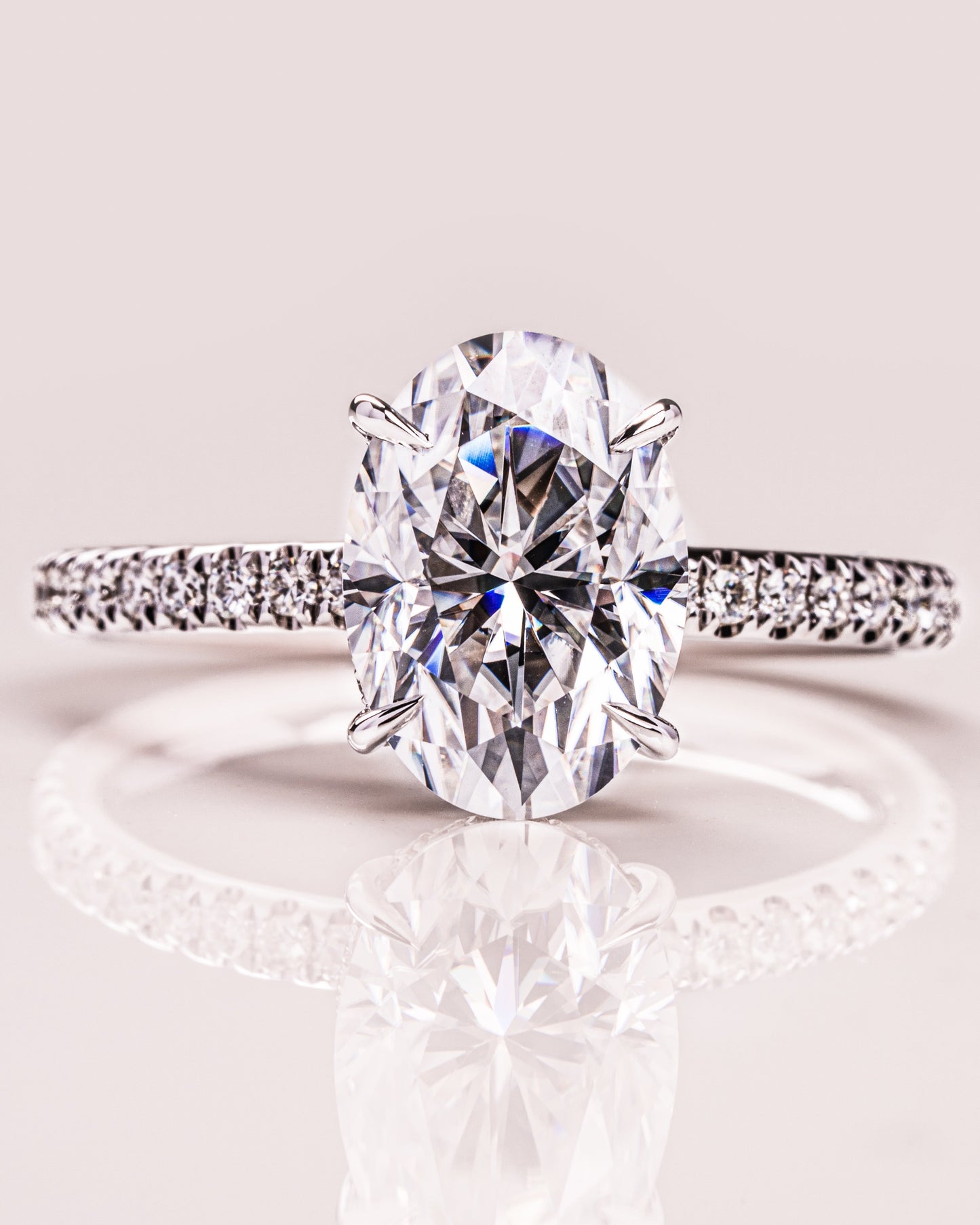 2.72 CT Oval Cut Solitaire Hidden Halo/Pave Setting Lab Grown Diamond Engagement Ring