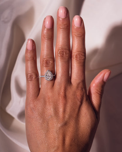 1.93 CT Pear Halo Pave Lab Grown Diamond Engagement Ring