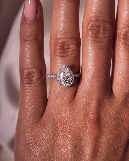 1.93 CT Pear Halo Pave Lab Grown Diamond Engagement Ring