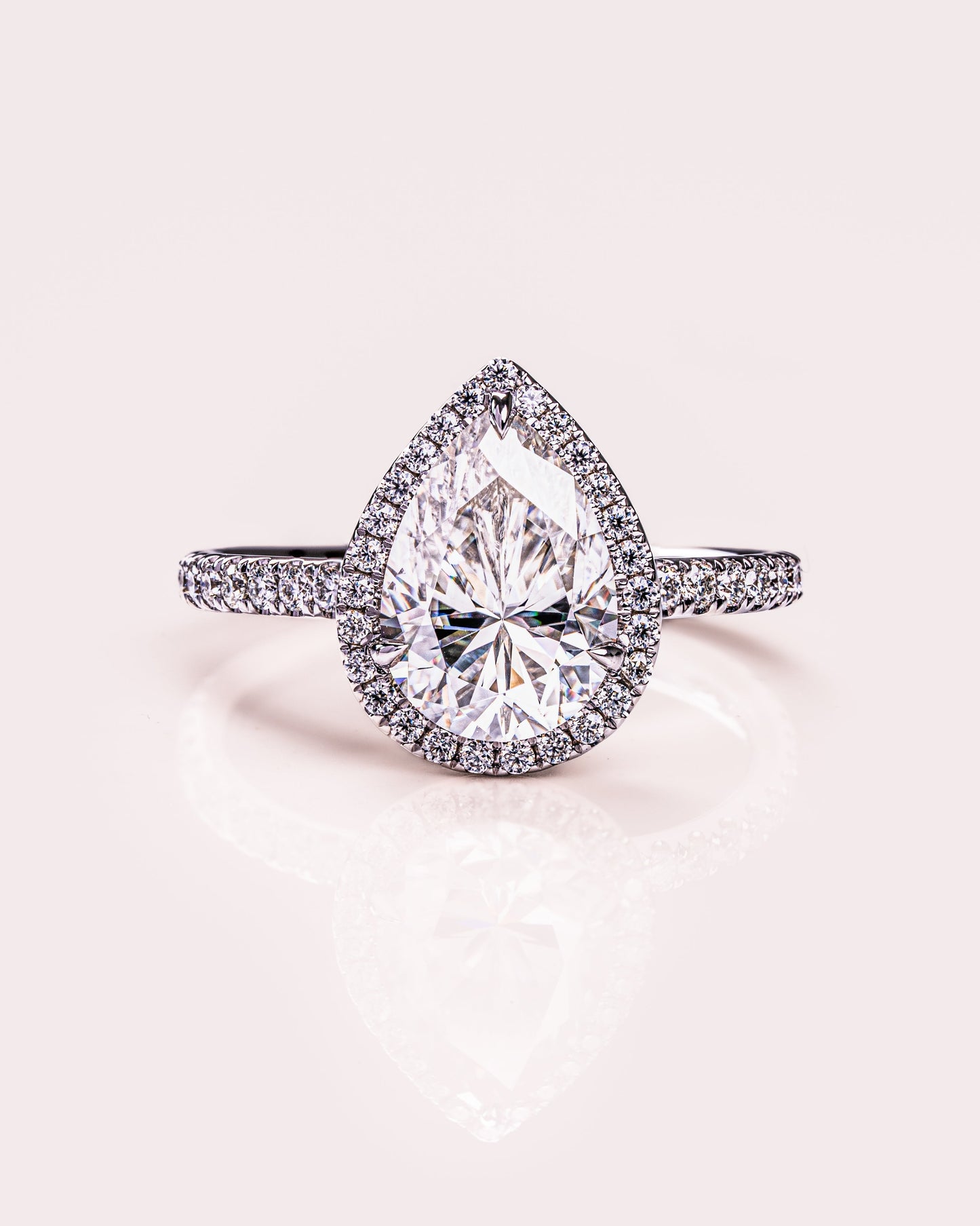 1.93 CT Pear Halo Pave Lab Grown Diamond Engagement Ring