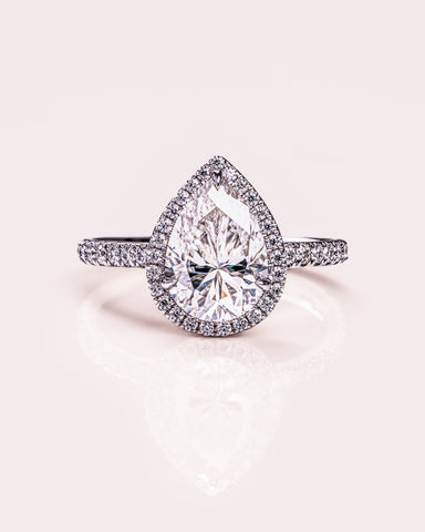 1.93 CT Pear Halo Pave Moissanite Engagement Ring 1